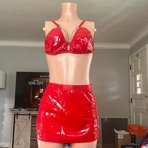2pc Red Bra & Chain Skirt